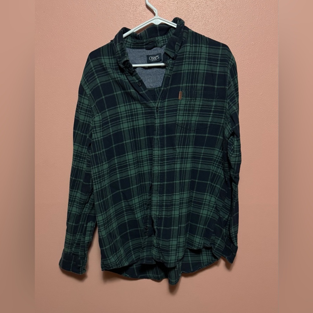 Chaps Blue and Green Plaid Shirt